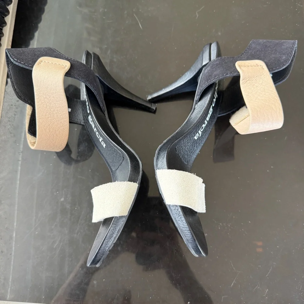 HOLD Pedro Garcia Yola Colorblock Sandal Heel Black Tan Leather 38 - Picture 3 of 8